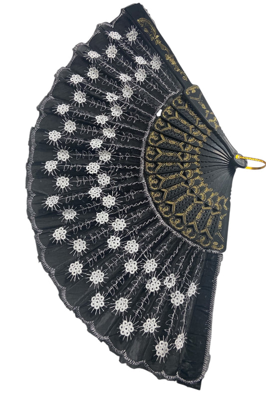 Black Hand Fan With Silver Sequins