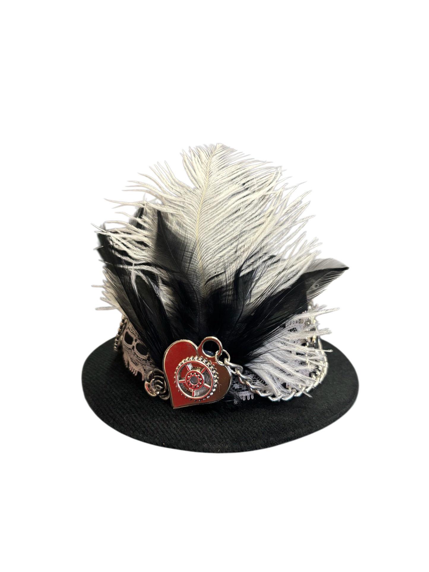Mini Feather And Heart Steampunk Hat