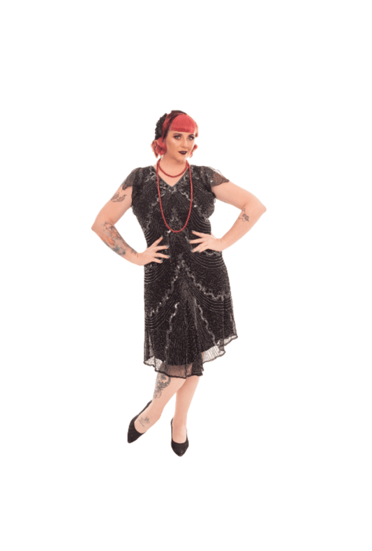 Elegant Beaded 1920's Dress in Black