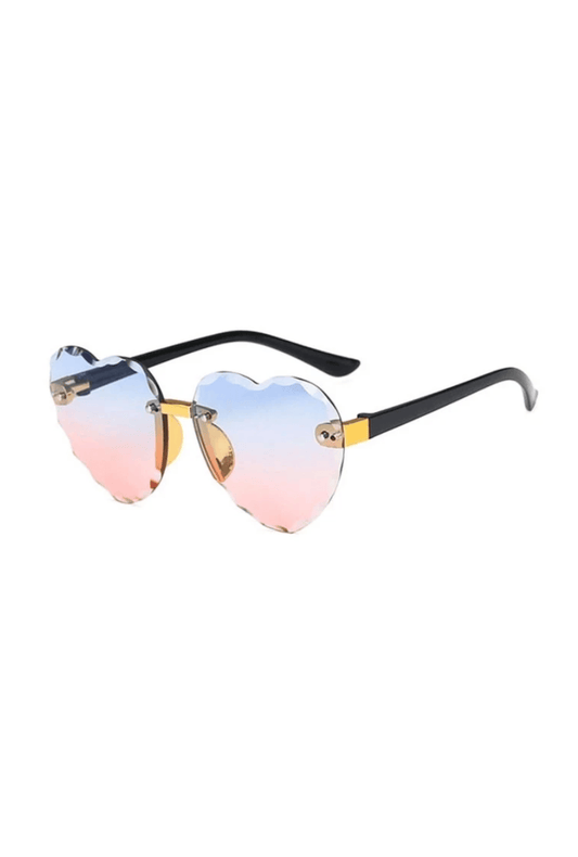 Blue to pink gradient, frameless heart shaped sunglasses