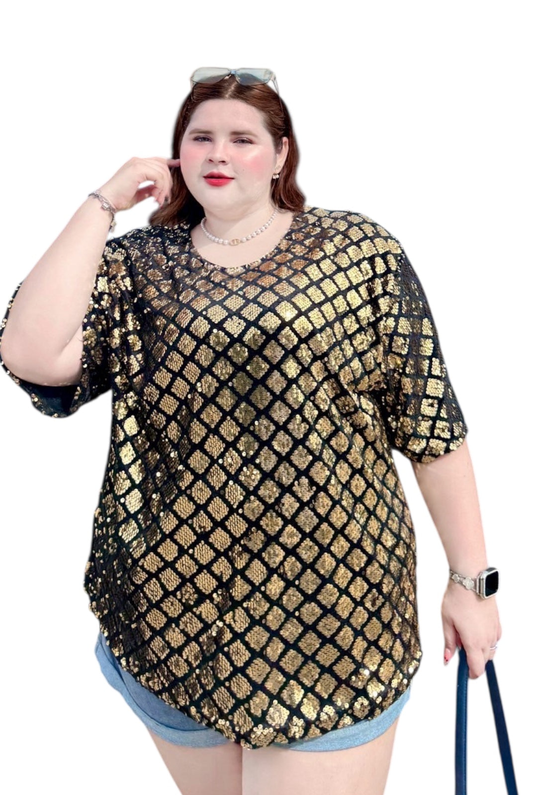Black and Gold Diamond Sequin Top