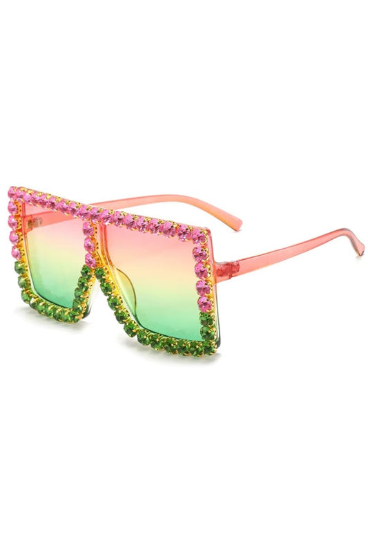 pink and green rhinestone frames with ombre tint shades