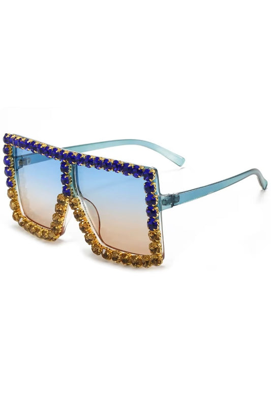 Fashion Royal Blue & Tan Rhinestone Frame Glasses