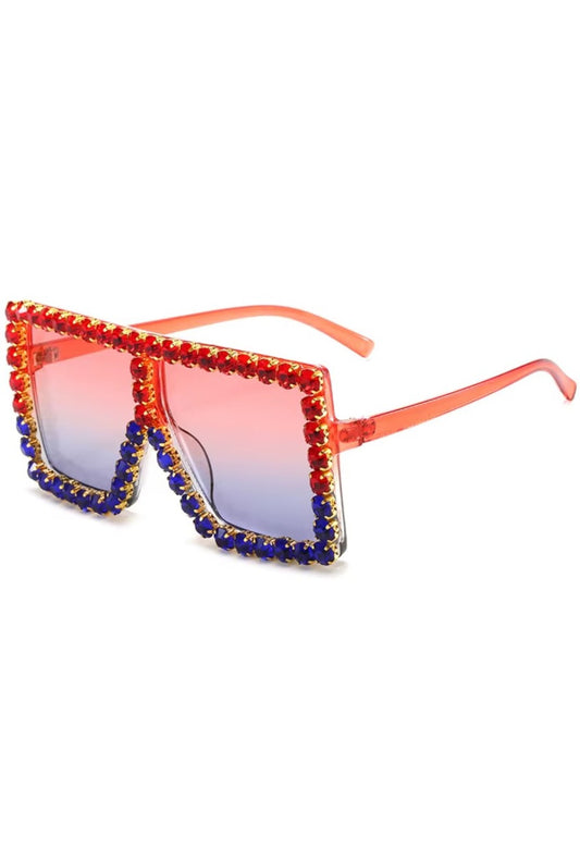 red and blue ombre rhinestone fashion glasses
