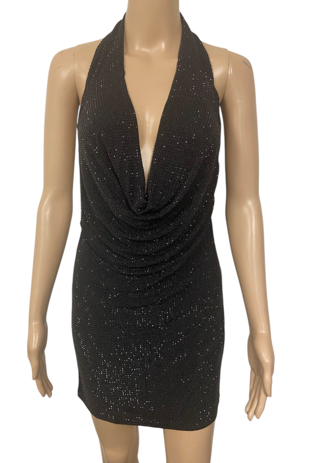Black Halter Dress With Black Rhinestones