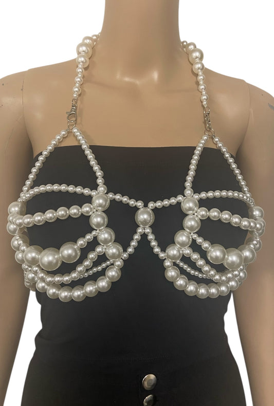 Pearl Beaded Festival Bralette With Ribbon