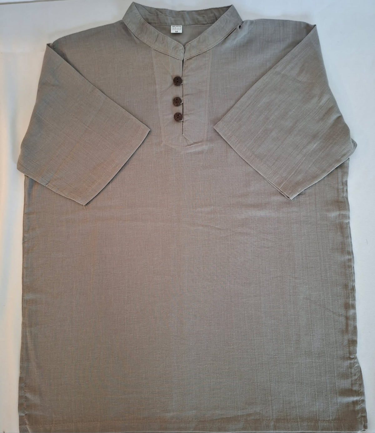Taupe Cotton Mandarin Collar