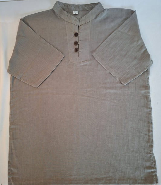 Taupe Cotton Mandarin Collar