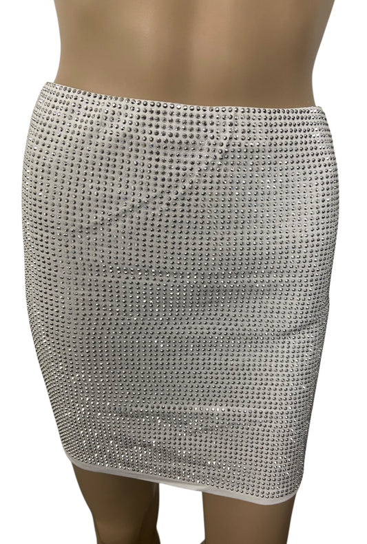 White Mini Skirt With Silver Rhinestones