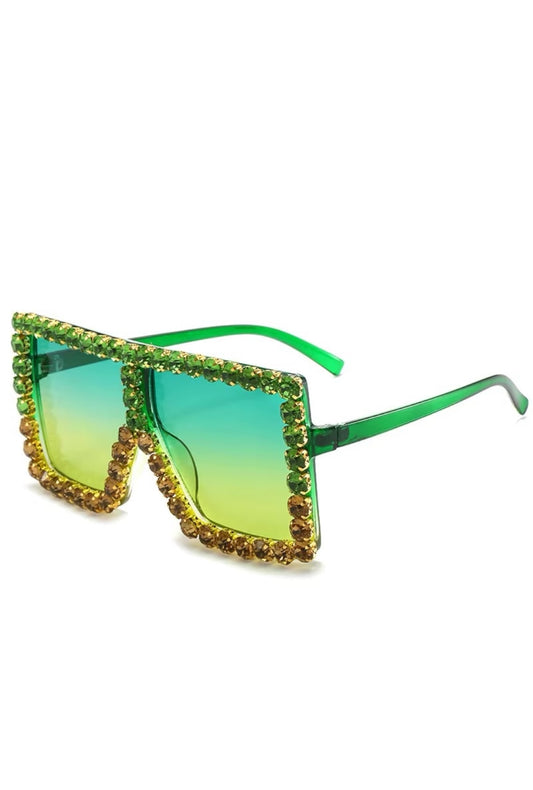 Fashion Green And Gold Rhinestone Frame Glasses