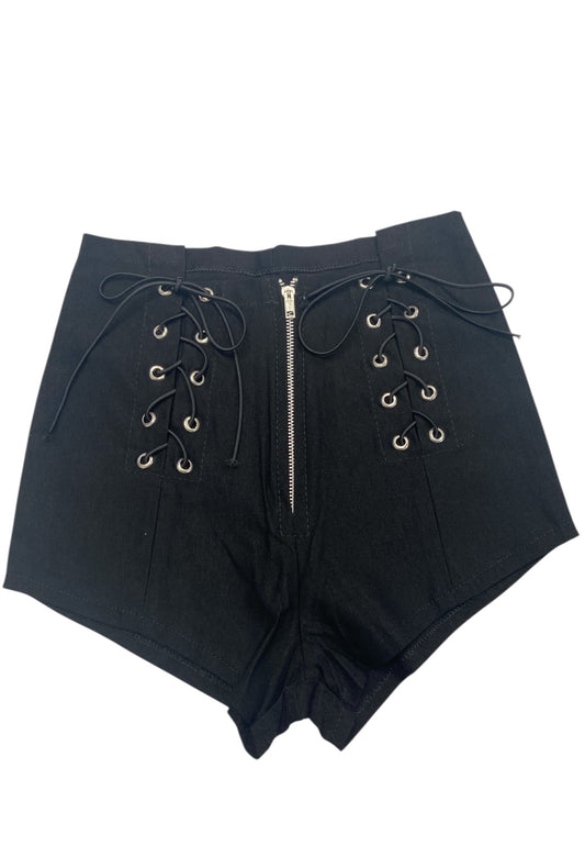 Black Tie Front Booty Shorts With Zip