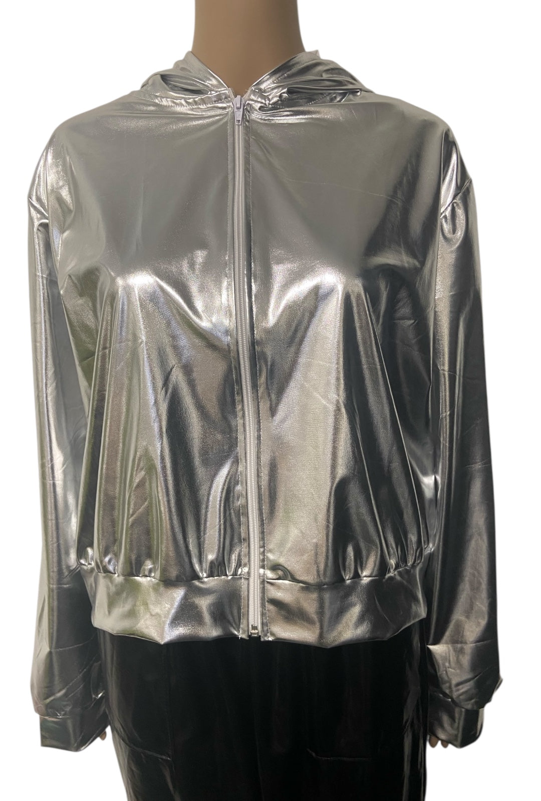 Metallic Silver Cropped Jacket