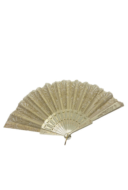 Cream and Gold Hand Fan With Gold Glitter (D)
