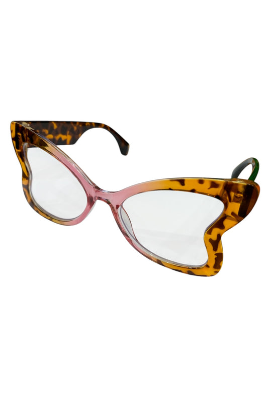 Tort with Pink Oversized Butterfly Frame Clear Glasses