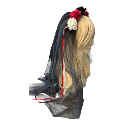 Day Of The Dead Black,Red And White Veil