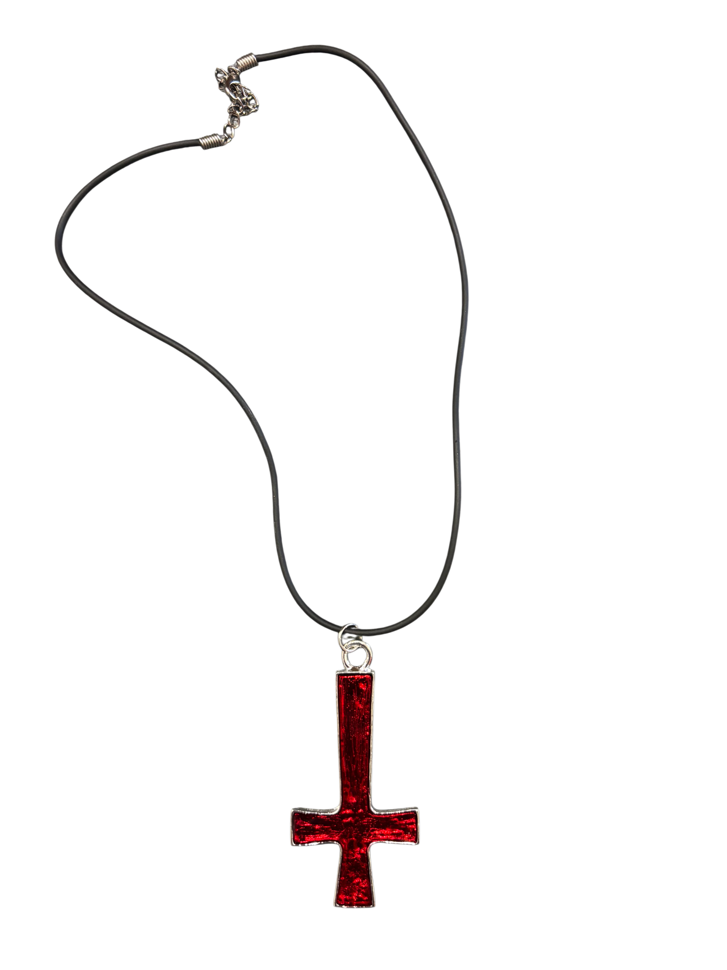 Red Gothic Inverted Cross Necklace