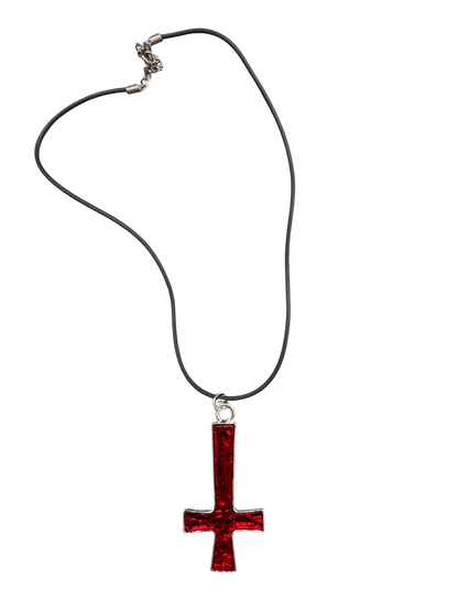 Red Gothic Inverted Cross Necklace
