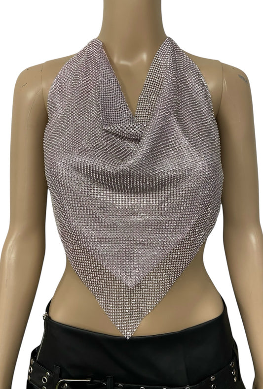 Iridescent Pink Metal Mesh Triangle Top