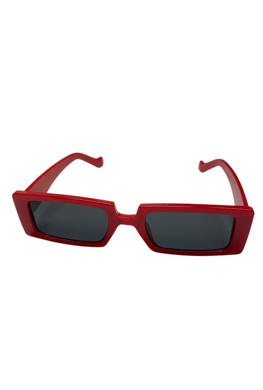 Red Rectangular Framed Sunglasses with Black Tinted Lenses