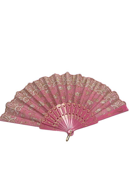 Pink and Gold Hand Fan With Roses