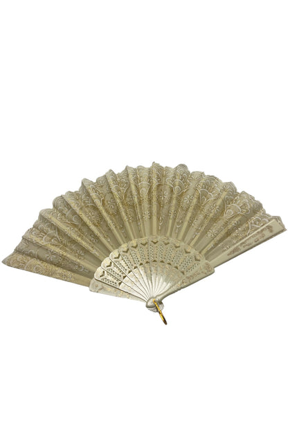 Cream and Gold Hand Fan With Gold Glitter Pattern (A)