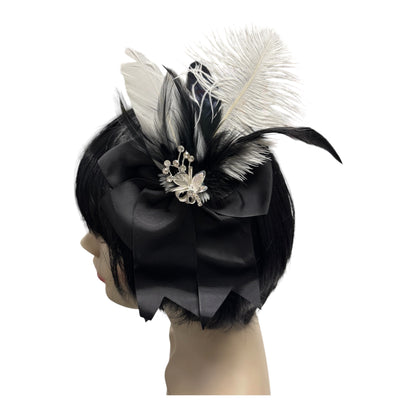 Burlesque White Feather Hair Bow