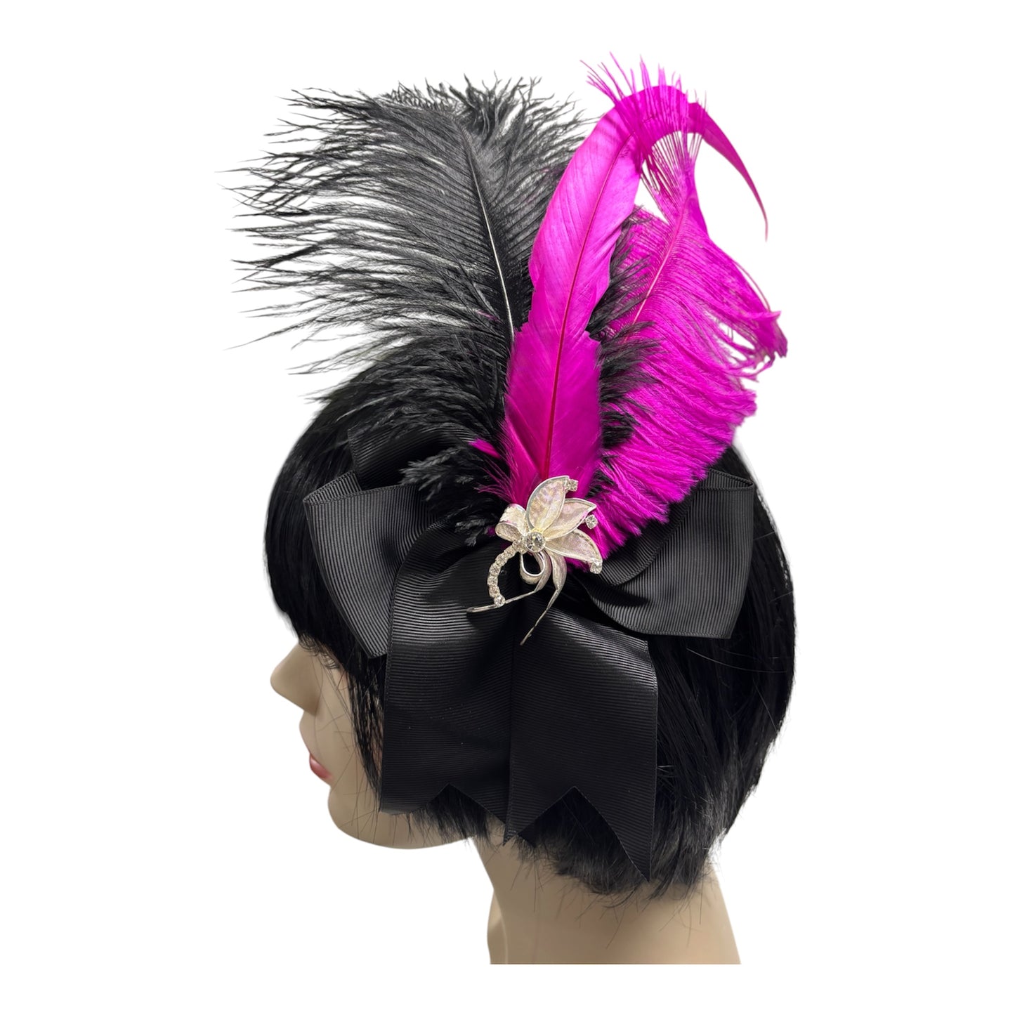 Burlesque Pink Feather Hair Bow