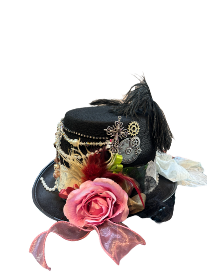 Rose And Pearl Steampunk Top Hat (z)