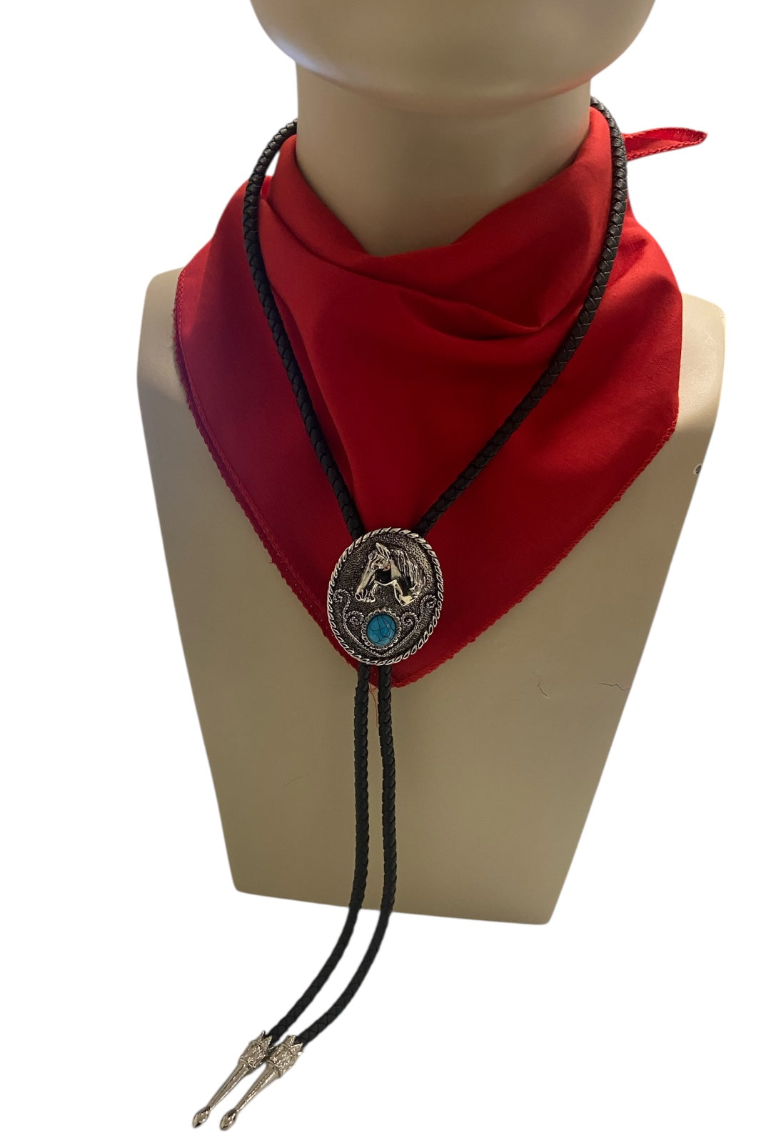 Silver Horse With Turquoise Gem Bolo Tie