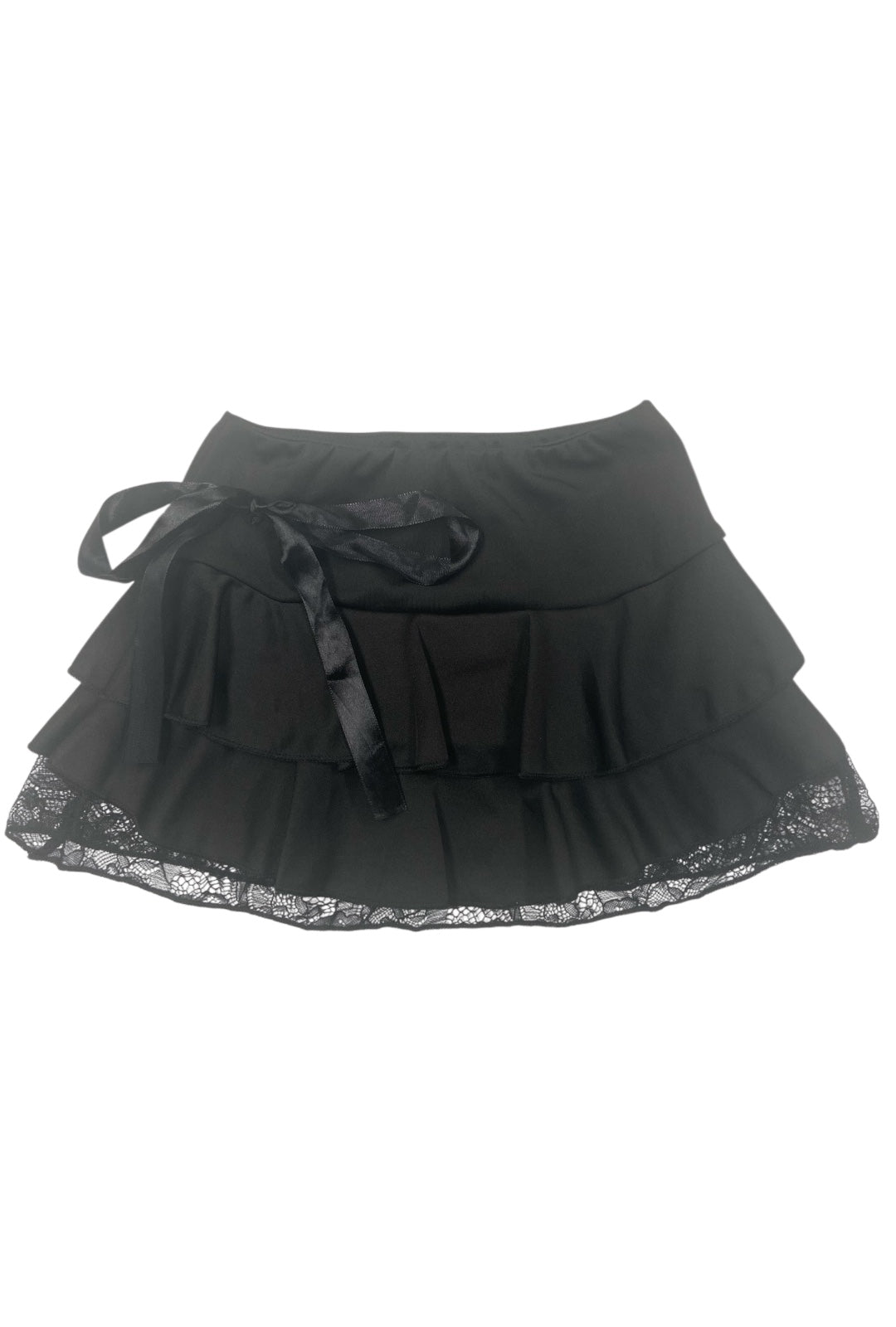 Tiered Black Gothic Mini Skirt With Lace Trim