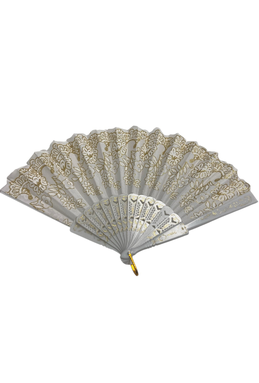 White and Gold Hand Fan With Gold Glitter Detail (H)