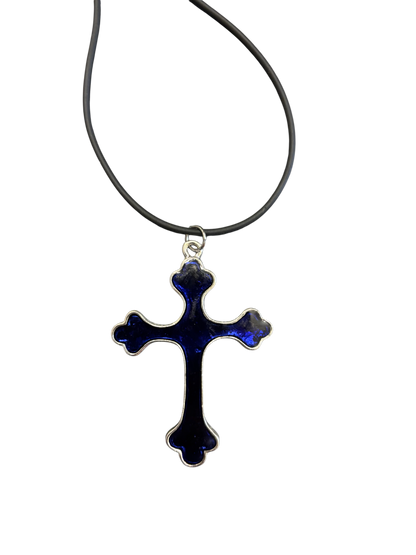 Gothic Indigo Blue Cross Necklace