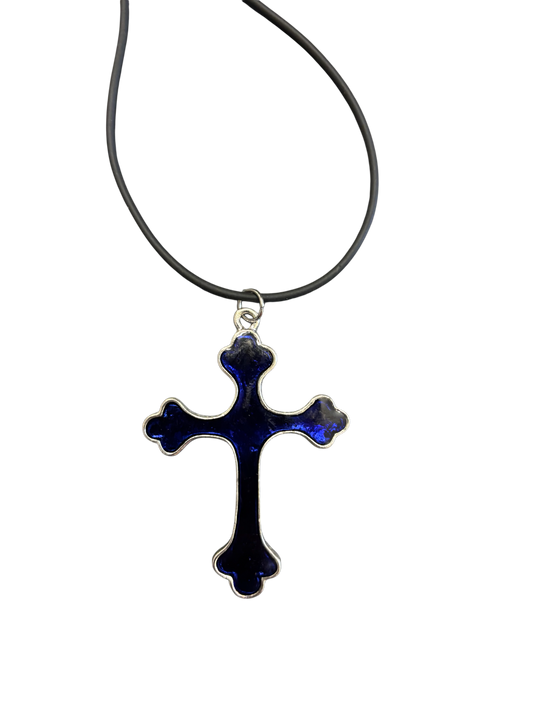 Gothic Indigo Blue Cross Necklace