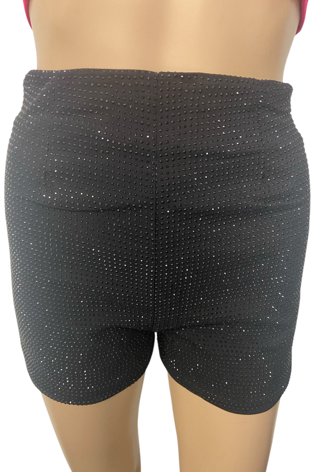 Black High Waisted Booty Shorts With Black Rhinestones