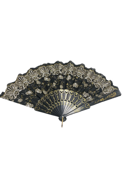 Black and Gold Hand Fan With Roses