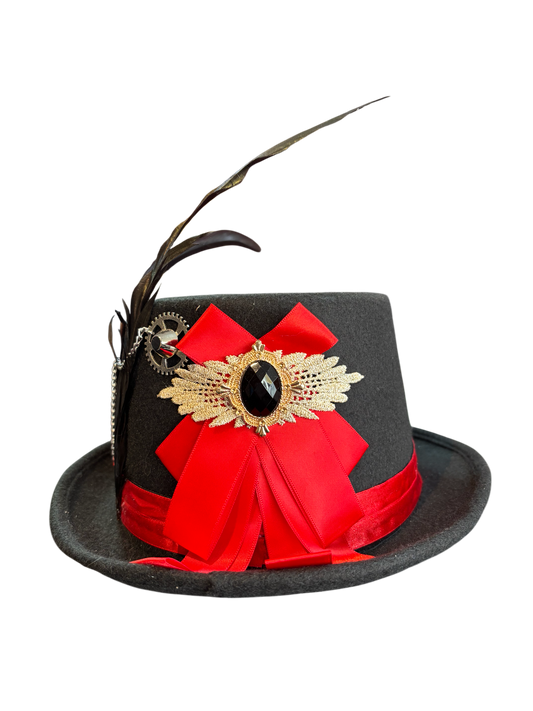 Steampunk Top Hat With Red Ribbon And Cog