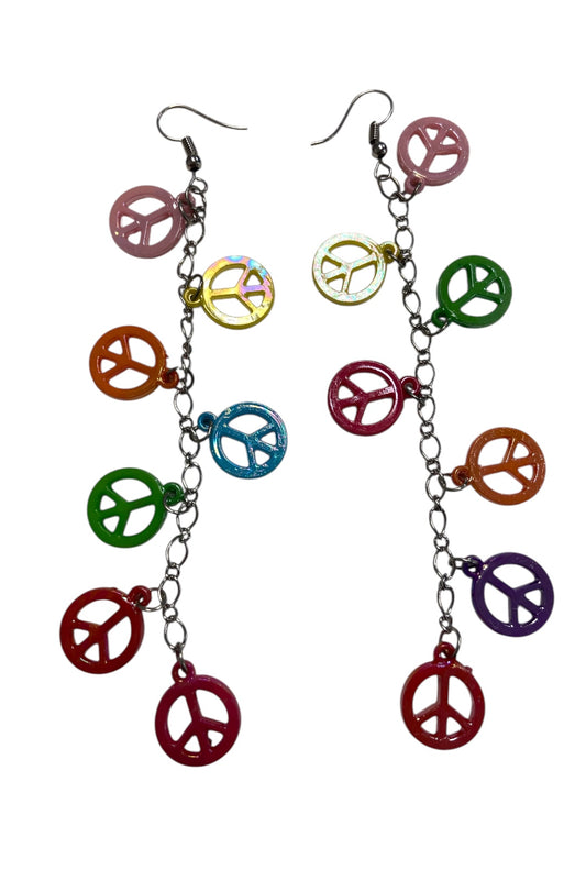 Rainbow Peace Sign Drop Earrings
