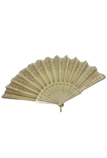 Cream and Gold Hand Fan With Gold Glitter Detail (B)