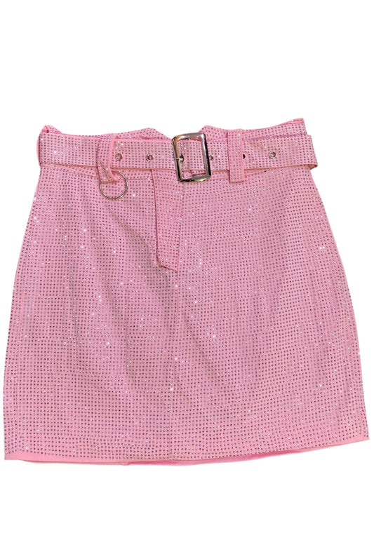 Rhinestone Silver and Pink Utility Skirt