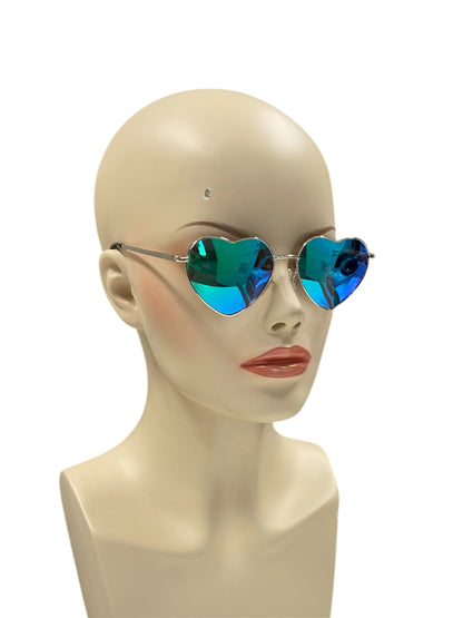 Sea Green Mirrored Fashion Heart Glasses