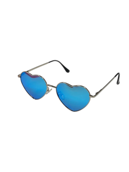 Blue Mirrored Fashion Heart Glasses