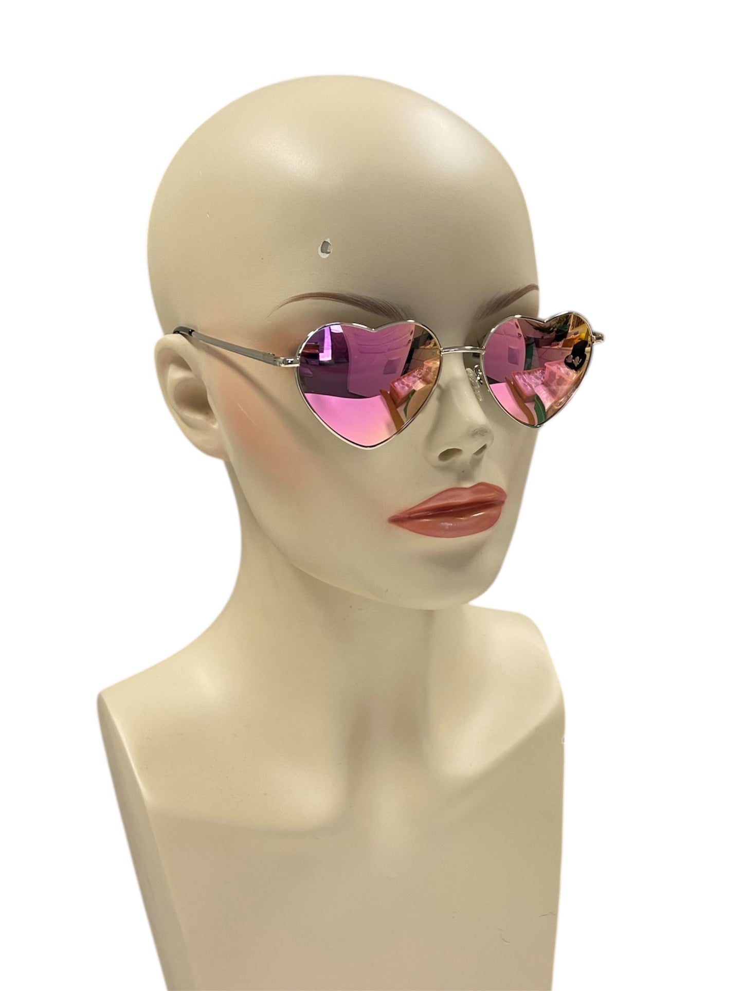 Pink Mirrored Fashion Heart Glasses