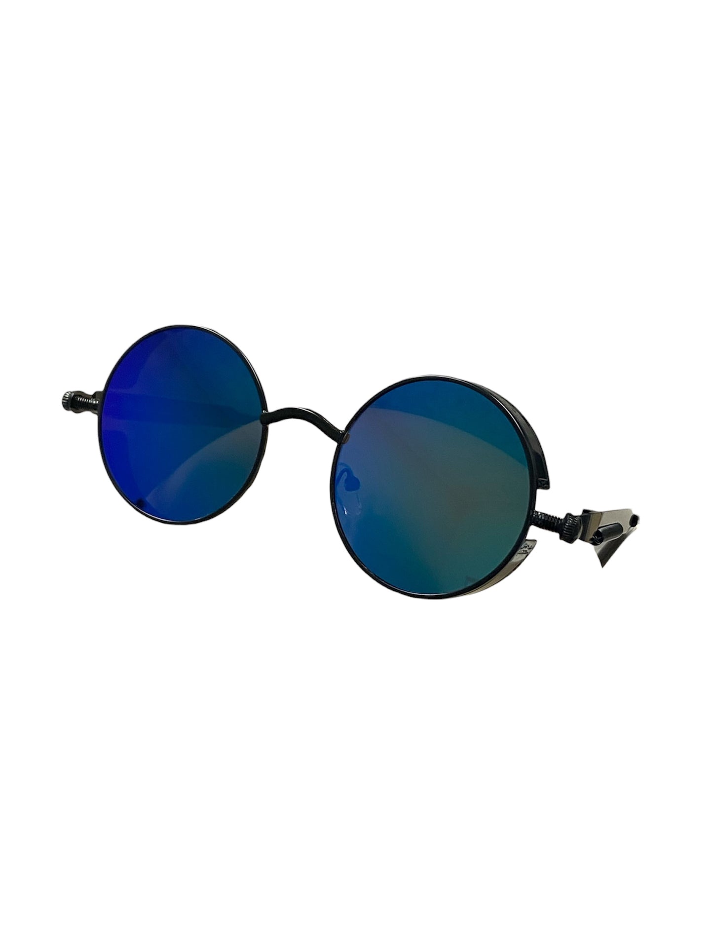 Sea Green Mirrored Black Steampunk Glasses