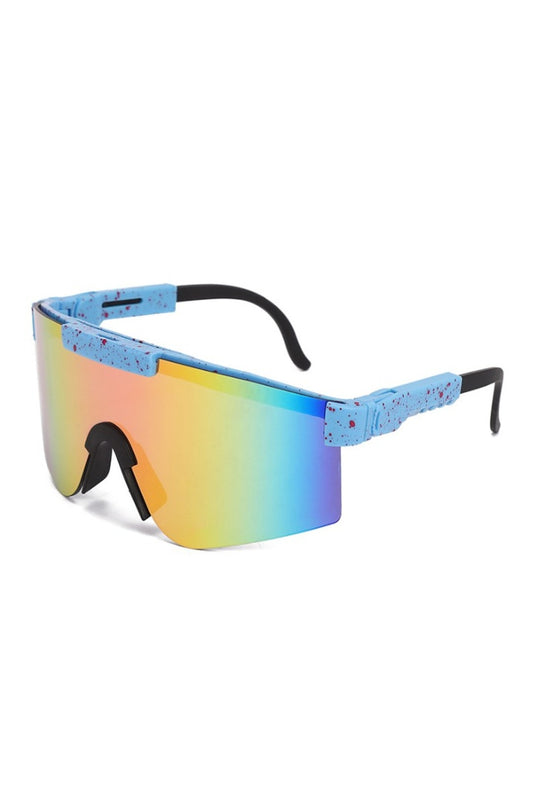 Reflective Rainbow & Blue Flat Top Sunglasses