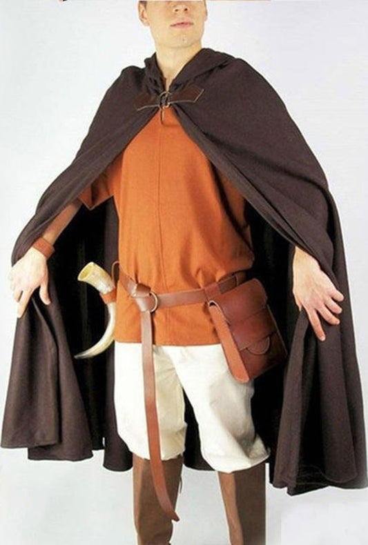Brown Hooded Medieval Cloak
