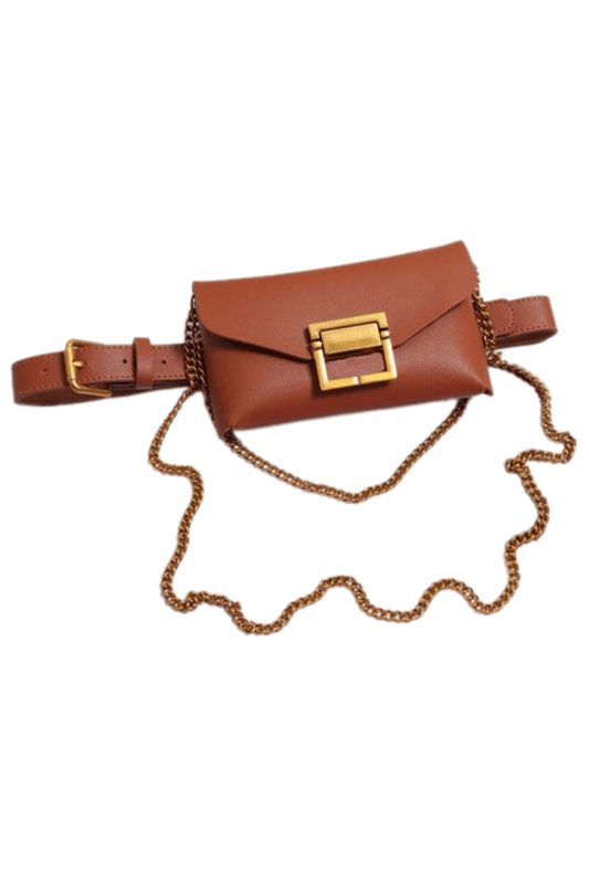 Matte Brown Belt Bag With Chain