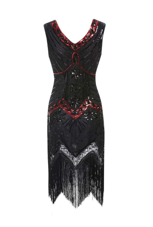 Black & Red Sequinned 1920s Flapper Dress