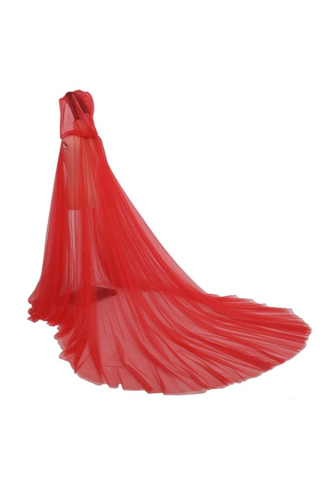 Red Tulle Hooded Cloak with Train