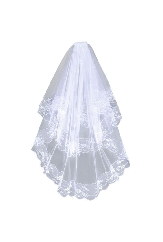 White Lace Trim Veil