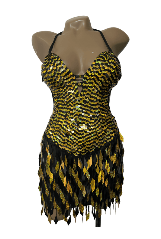 Black & Gold Diamond Sequin Festival Dress